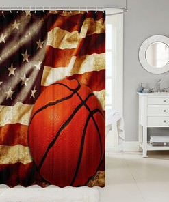 Boys Basketball Shower Curtain - Featuring American Flag and Ball Sports Design