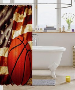 Boys Basketball Shower Curtain - Featuring American Flag and Ball Sports Design