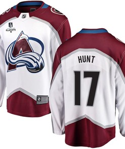Brad Hunt 17 Colorado Avalanche Stanley Cup 2023 Playoffs Patch Away Breakaway Men Jersey - White