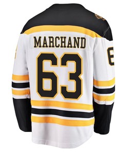 Brad Marchand 63 Boston Bruins Stanley Cup 2023 Playoffs Patch Away Breakaway Men Jersey - White