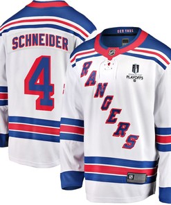 Braden Schneider 4 New York Rangers Stanley Cup 2023 Playoffs Patch Away Breakaway Men Jersey - White