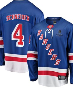 Braden Schneider 4 New York Rangers Stanley Cup 2023 Playoffs Patch Home Breakaway Men Jersey - Blue