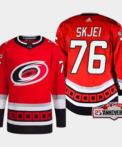 Brady Skjei 76 Carolina Hurricanes Red Jersey 2022-23 Third 25th Anniversary