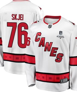 Brady Skjei 76 Carolina Hurricanes Stanley Cup 2023 Playoffs Patch Away Breakaway Men Jersey - White