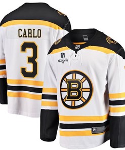 Brandon Carlo 3 Boston Bruins Stanley Cup 2023 Playoffs Patch Away Breakaway Men Jersey - White