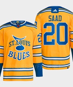 Brandon Saad 20 Reverse Retro 2.0 2022 St. Louis Blues Yellow Jersey Primegreen