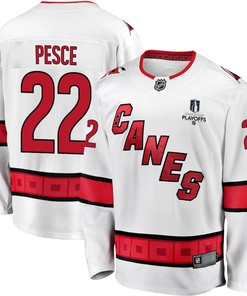 Brett Pesce 22 Carolina Hurricanes Stanley Cup 2023 Playoffs Patch Away Breakaway Men Jersey - White