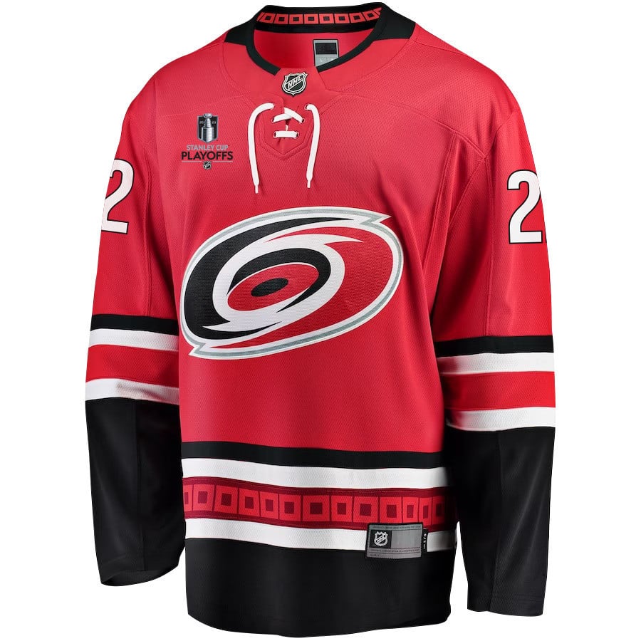 Brett Pesce 22 Carolina Hurricanes Stanley Cup 2023 Playoffs Patch Home Breakaway Men Jersey - Red