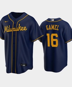 Brewers 16 Ben Gamel Alternate Navy Jersey