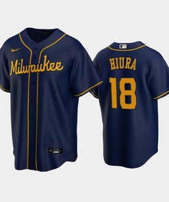 Brewers 18 Keston Hiura Alternate Navy Jersey