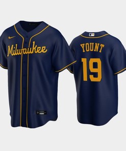 Brewers 19 Robin Yount Alternate Navy Jersey