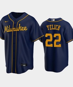 Brewers 22 Christian Yelich Alternate Navy Jersey