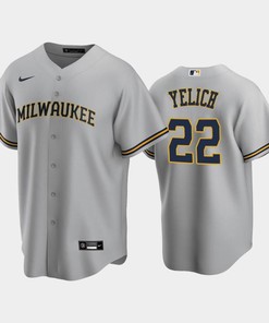 Brewers 22 Christian Yelich Road Gray Jersey