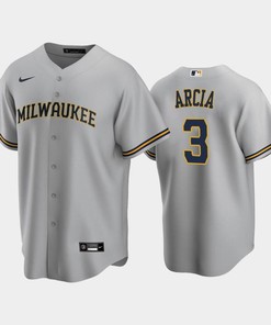 Brewers 3 Orlando Arcia Road Gray Jersey