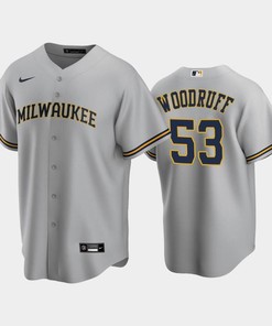 Brewers 53 Brandon Woodruff Road Gray Jersey
