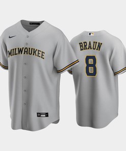 Brewers 8 Ryan Braun Road Gray Jersey