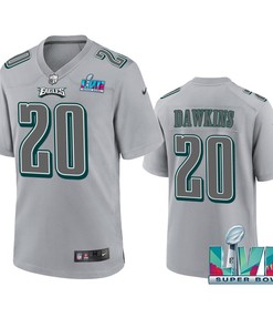 Brian Dawkins 20 Philadelphia Eagles Super Bowl LVII Patch Atmosphere Fashion Game Jersey - Gray