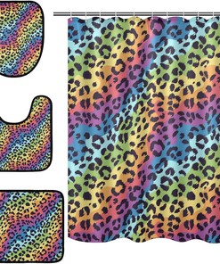 Bright Colors Leopard Spot Shower Curtain with Matching Mat and Contour - Unique Bathroom Decor