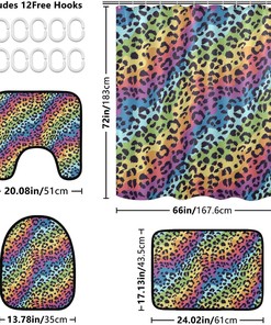 Bright Colors Leopard Spot Shower Curtain with Matching Mat and Contour - Unique Bathroom Decor
