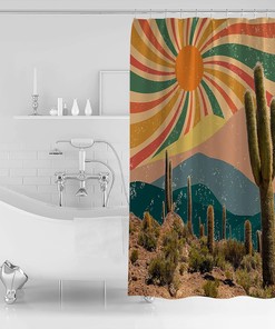 Bring Home the Beauty of Cactus Collage with ArneCase Bathroom Shower Curtain