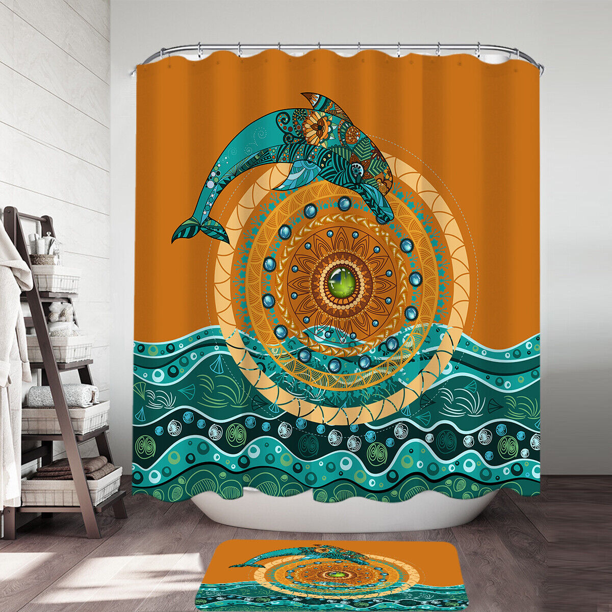 Bring New Life to your Bathroom with Artistic Print Dolphin over the Sun Shower Curtain