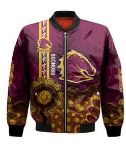 Brisbane Broncos Aboriginal Bomber Jacket Rugby Indigenous Kangaroo Tracks - NRL