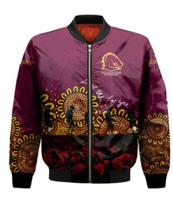 Brisbane Broncos Bomber Jacket Aboriginal Rugby Anzac Day Poppy With Soldiers- NRL