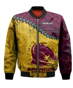 Brisbane Broncos Bomber Jacket Grunge Polynesian Tattoo - NRL