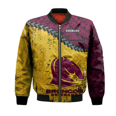Brisbane Broncos Bomber Jacket Grunge Polynesian Tattoo - NRL