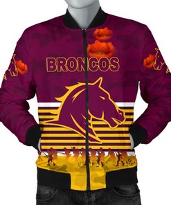 Brisbane Broncos Mens Bomber Jacket ANZAC Day Simple Style - Maroon