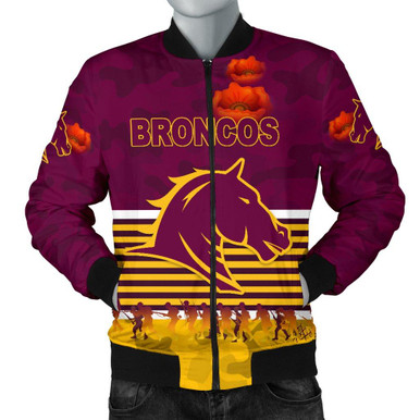 Brisbane Broncos Mens Bomber Jacket ANZAC Day Simple Style - Maroon