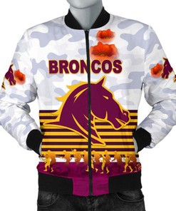 Brisbane Broncos Mens Bomber Jacket ANZAC Day Simple Style - White