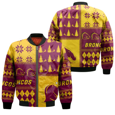 Brisbane Broncos Rugby Christmas 2022 Style Bomber Jacket - LT12