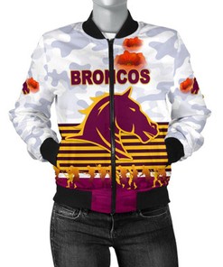 Brisbane Broncos Womens Bomber Jacket ANZAC Day Simple Style - White