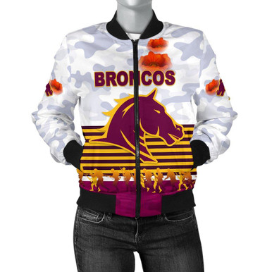 Brisbane Broncos Womens Bomber Jacket ANZAC Day Simple Style - White