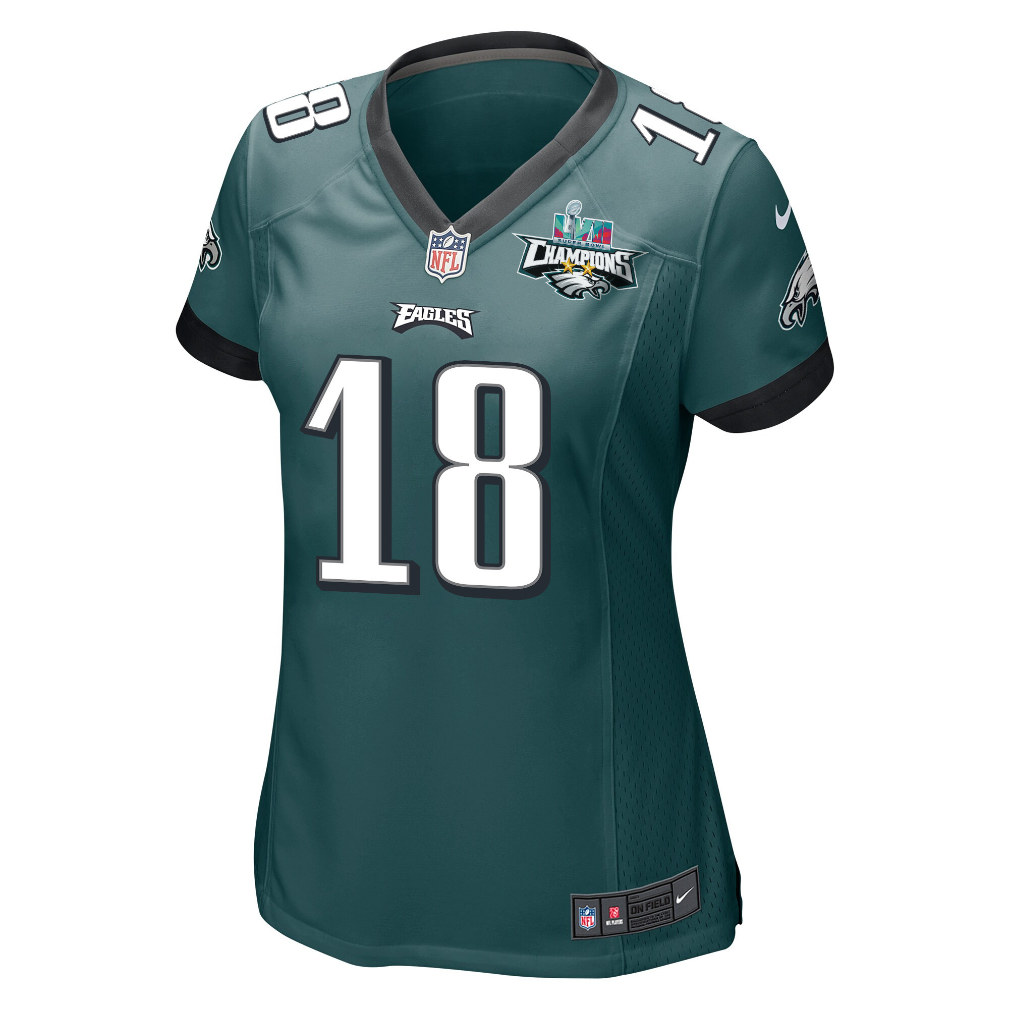 Britain Covey 18 Philadelphia Eagles Super Bowl LVII Champions 2 Stars Women Game Jersey - Midnight Green