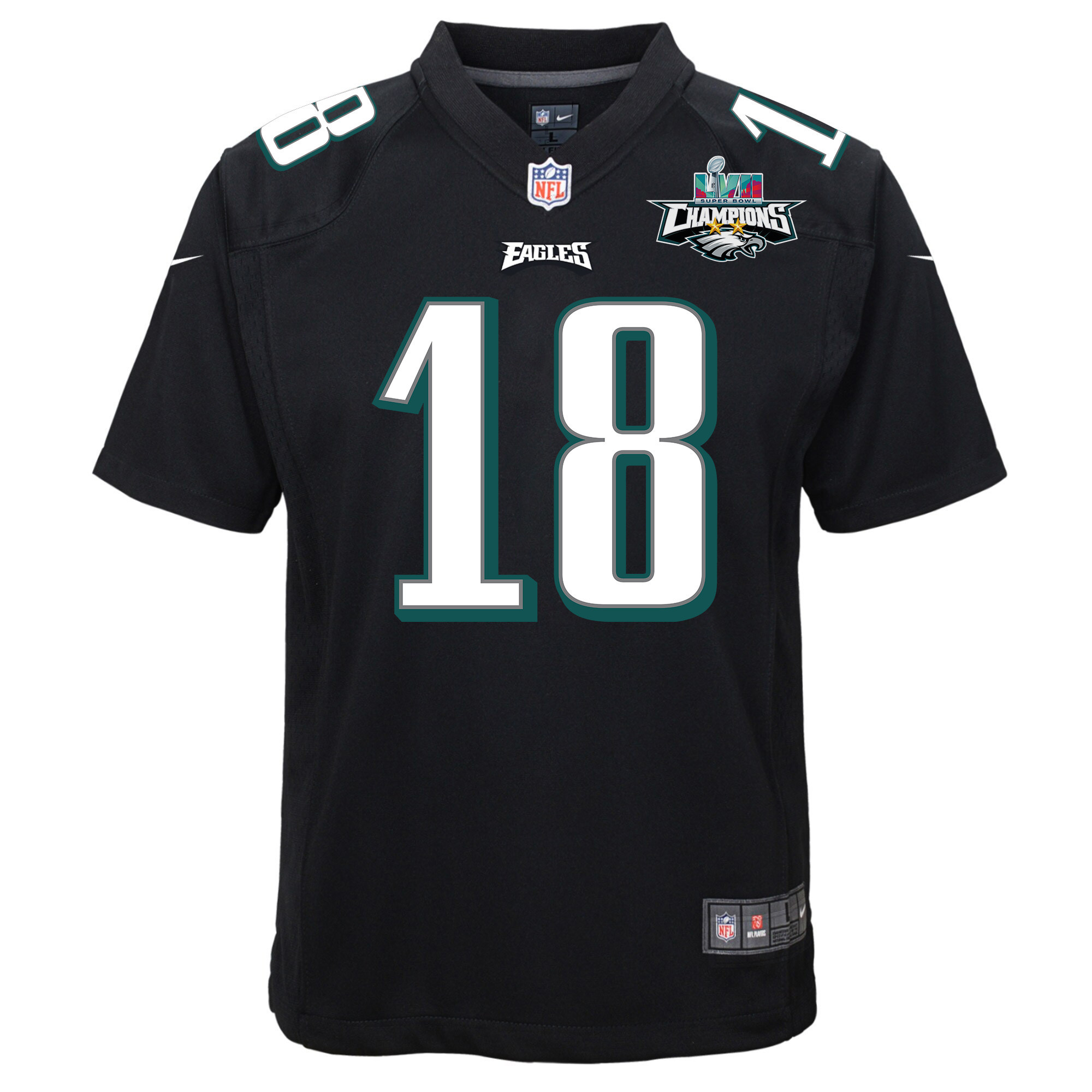 Britain Covey 18 Philadelphia Eagles Super Bowl LVII Champions 2 Stars Youth Game Jersey - Black