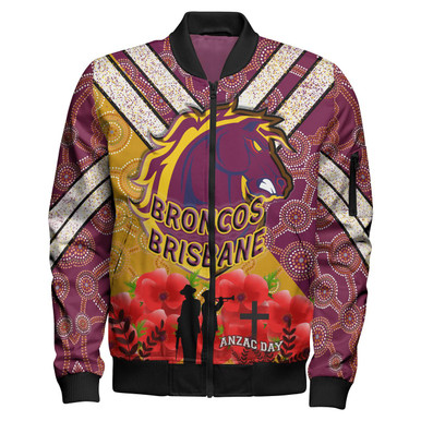 Broncos Rugby Bomber Jacket- Aboriginal And Anzac Day With Poppy Flower Patterns Bomber Jacket
