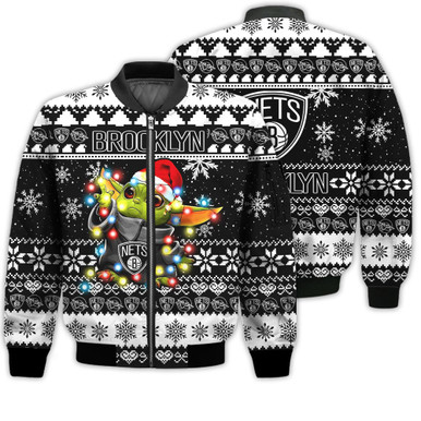 Brooklyn Nets Baby Yoda Star Wars Sports Football American Ugly Christmas Gifts Unisex 3D Bomber Jacket