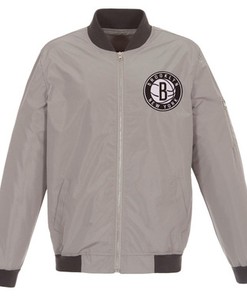 Brooklyn Nets JH Design Lightweight Nylon Full-Zip Bomber Jacket - Gray/Charcoal