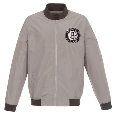 Brooklyn Nets JH Design Lightweight Nylon Full-Zip Bomber Jacket - Gray/Charcoal