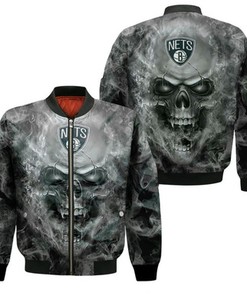 Brooklyn Nets Nba Fans Skull Bomber Jacket Model 577