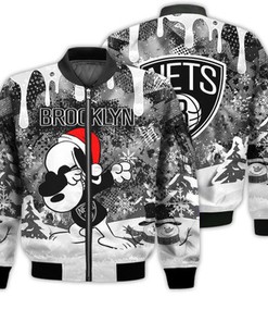 Brooklyn Nets Snoopy Dabbing The Peanuts Sports Football American Christmas Dripping Matching Gifts Unisex 3D Bomber Jacket