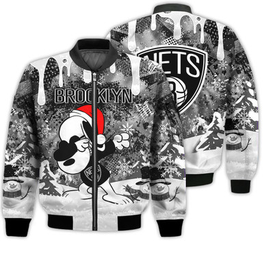 Brooklyn Nets Snoopy Dabbing The Peanuts Sports Football American Christmas Dripping Matching Gifts Unisex 3D Bomber Jacket