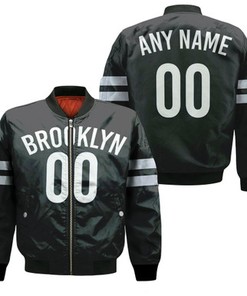 Brooklyn Nets Swingman Personalized Black Icon Edition 2019 Jersey Inspired Style Bomber Jacket