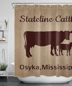 Brown Animal Farm Heifer Shower Curtain for Rustic Bathroom Decor