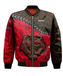 Brown Bears Bomber Jacket Grunge Polynesian Tattoo- NCAA