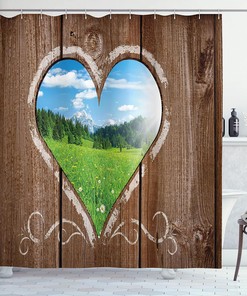 Brown Blue Green Outhouse Shower Curtain, Rustic Farm Barn Shed Chalk Art Image, Bathroom Decor Bathroom Curtain 