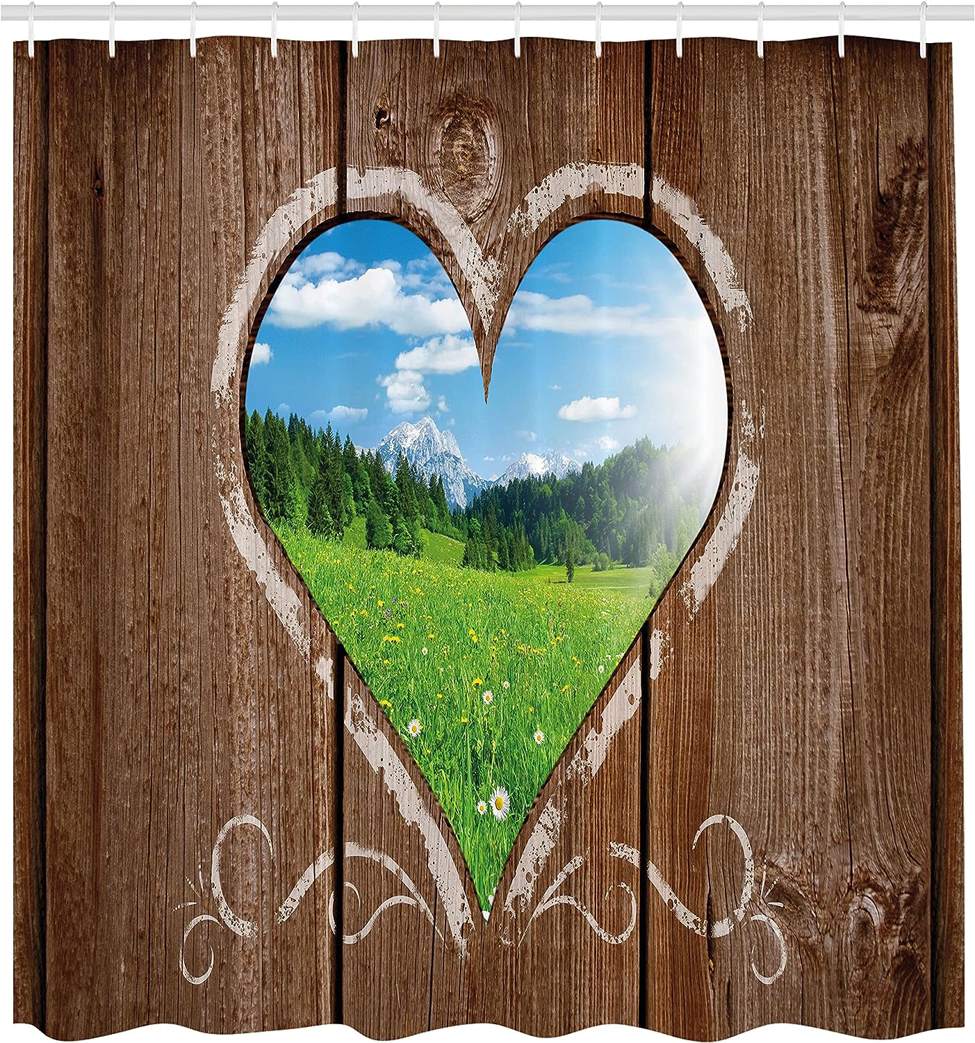 Brown Blue Green Outhouse Shower Curtain, Rustic Farm Barn Shed Chalk Art Image, Bathroom Decor Bathroom Curtain