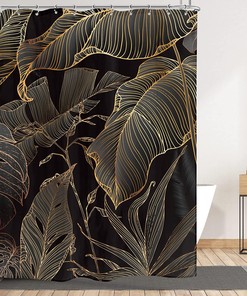 Brown Copper Shower Curtain with Banana Leaf and Palm Tree Palm Leaf for Bathroom Decor